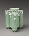 Triple cylindrical body vase with ivy motif, Minton(s) (British, Stoke-on-Trent, 1793–present), Bone china, British, Stoke-on-Trent, Staffordshire