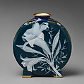 Moon flask with lily or floral motif (one of a pair), Minton(s) (British, Stoke-on-Trent, 1793–present), Bone china decorated with pâte-sur-pâte, enamel, and gilding, British, Stoke-on-Trent, Staffordshire