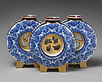 Triple moon flask with fretwork center (one of a pair), Worcester factory (British, 1751–2008), Bone china, British, Worcester