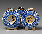 Triple moon flask with fretwork center (one of a pair), Worcester factory (British, 1751–2008), Bone china, British, Worcester