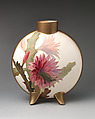 Moon flask with pink flower motif, Doulton Manufactory (British), Earthenware with enamel and gilding, British, Lambeth, London
