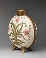 Moon flask with pink flower motif, Doulton Manufactory (British), Earthenware with enamel and gilding, British, Lambeth, London