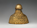Reliquary bust of a bishop-saint, Bronze, fire-gilt; glass, Italian, possibly Rome