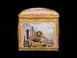 Tea casket (part of a set), White enamel on copper painted in polychrome enamels, British, South Staffordshire