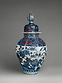 Covered jar with large finial, Porcelain, Japanese, for export market