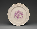 Dish with the Arms of the Anti-Gallican Society, White salt-glazed stoneware with transfer-printed decoration, British, Staffordshire