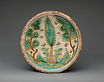 Charger with foliate design, Tin-glazed earthenware, possibly Spanish, Talavera or Puente del Arzobispo