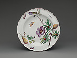 Botanical plate with a tropical specimen, Chelsea Porcelain Manufactory (British, 1745–1784, Red Anchor Period, ca. 1753–58), Soft-paste porcelain, British, Chelsea