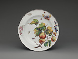 Botanical plate with spray of apples, Chelsea Porcelain Manufactory  British, Soft-paste porcelain, British, Chelsea