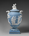 Vase with cover, John Flaxman (British, York 1755–1826 London), Jasperware, British, Etruria, Staffordshire