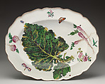 Botanical oval platter with turnip leaf, Chelsea Porcelain Manufactory (British, 1745–1784, Red Anchor Period, ca. 1753–58), Soft-paste porcelain with enamel decoration, British, Chelsea