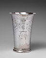 Beaker with three scenes from the Story of Tobit, First scene after a print by Jan van de Velde II (Dutch, Rotterdam or Delft ca. 1593–1641 Enkhuizen), Silver, Dutch, Enkhuizen