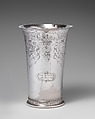 Beaker with three scenes from the Story of Tobit, First scene after a print by Jan van de Velde II (Dutch, Rotterdam or Delft ca. 1593–1641 Enkhuizen), Silver, Dutch, Enkhuizen