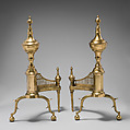Pair of andirons, Brass, iron, British
