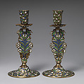 Candlestick (one of a pair), Stephen Pilcherd (British, free of the London Founders' Company 1625, died 1670) or, Brass, partly enameled, British, London
