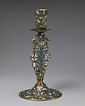 Candlestick (one of a pair), Stephen Pilcherd (British, free of the London Founders&#39; Company 1625, died 1670) or, Brass, partly enameled, British, London