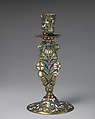 Candlestick (one of a pair), Stephen Pilcherd (British, free of the London Founders&#39; Company 1625, died 1670) or, Brass, partly enameled, British, London