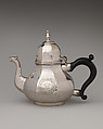 Teapot, Thomas Langford I (active 1715–after 1740), Silver, wood, British, London