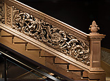 Staircase from Cassiobury Park, Hertfordshire, Attributed to Edward Pearce (ca. 1630–1695), Risers, treads: oak; balustrade friezes, finials: elm; newel posts, stringers, skirting, baluster bases, balusters, handrails: pine, British