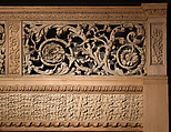 Staircase from Cassiobury Park, Hertfordshire, Attributed to Edward Pearce (ca. 1630–1695), Risers, treads: oak; balustrade friezes, finials: elm; newel posts, stringers, skirting, baluster bases, balusters, handrails: pine, British
