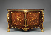 Commode from Croome Court, Worcestershire, Peter Langlois (French, active 1759–81, worked in England 1760–70), Pine and oak with marquetry of satinwood, kingwood, and other woods on a mahogany ground; gilded bronze, British