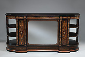 Cabinet, Manufacture attributed to Jackson & Graham (active ca. 1840–85), Mahogany veneered with ebony and Macassar ebony, inlaid with boxwood and ivory, glass, British, London
