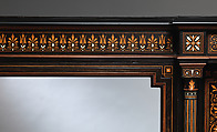 Cabinet, Manufacture attributed to Jackson &amp; Graham (active ca. 1840–85), Mahogany veneered with ebony and Macassar ebony, inlaid with boxwood and ivory, glass, British, London