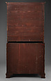 Secretary cabinet, Oak, pine, and walnut decorated in red, gold, and silver japanning; brass; mirror glass, British