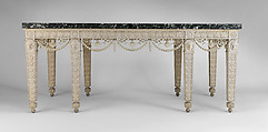 Console table from Croome Court, Worcestershire, Robert Adam (British, Kirkcaldy, Scotland 1728–1792 London), Carved and painted pine with newly carved swags; marble sheets veneered on a limestone core, British
