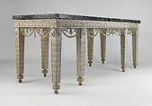 Console table from Croome Court, Worcestershire, Robert Adam (British, Kirkcaldy, Scotland 1728–1792 London), Carved and painted pine with newly carved swags; marble sheets veneered on a limestone core, British