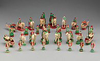 Chessmen (32), Ivory with polychrome lacquer and gilding, Indian