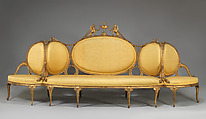 Settee (Confidante) (part of a set), Beechwood, gilt; silk moiré upholstery not original to the frame, British