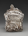 Pair of tea caddies and a sugar box in a case, Paul de Lamerie (British, 1688–1751, active 1712–51), Silver; oak, rosewood with boxwood and ebony inlay, silver mounts, British, London