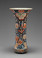 Beaker vase (part of a five-piece garniture), Hard-paste porcelain with underglaze blue and overglaze enamel and gilding, Japanese, for export market (Hizen ware, Imari type)