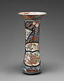 Beaker vase (part of an assembled garniture), Hard-paste porcelain with underglaze blue and overglaze enamel and gilding, Japanese, for export market (Hizen ware, Imari type)