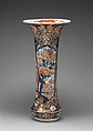 Beaker vase (part of an assembled garniture), Hard-paste porcelain with underglaze blue and overglaze enamel and gilding, Japanese, for export market (Hizen ware, Imari type)
