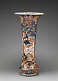 Beaker vase (part of an assembled garniture), Hard-paste porcelain with underglaze blue and overglaze enamel and gilding, Japanese, for export market (Hizen ware, Imari type)