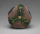 Hafner ware pot with portraits of Ferdinand I, King of Hungary (1503–64), Anne of Hungary (1503–47), and probably Emperor Charles V (1519–56), Hard fired earthenware with sand decoration and polychrome tin-glaze and lead-glaze decoration, traces of gilding, Germany, Nuremburg