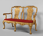 Settee, Possibly made by Benjamin Goodison (British, 1700–1767), Gilded gesso on walnut; previously covered in eighteenth-century blue silk damask not original to the settee, British