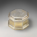 Octagonal box with cipher of John Campbell, 2nd Duke of Argyll, James Fraillon, Gilded silver, British, London