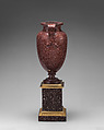Urn on square base (one of a pair), Egyptian Imperial porphyry; gilt bronze, possibly Italian