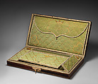 Writing box, Attributed to Nicolas-Denis Derome (French, 1731–1790), Gilt-tooled red morocco leather; pale green silk lining with gold braid, French