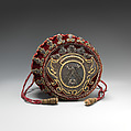 Gaming purse, Red silk velvet embroidered with silver and silver-gilt wrapped threads, French