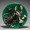Large round plate with lobsters, Alfred Renoleau (1854 Mansle, Charente, France–1930 Angoulême, France), Glazed earthenware with applied decoration, French, Mansle