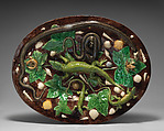 Oval basin with lizards, shells, and ivy leaves with brown background, Georges Pull (Wissembourg, Alsace-Lorraine, France 1810–1889 Paris, France), Glazed earthenware, French, Paris