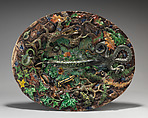Medium oval basin with fish, bark, and fall leaves, Charles-Jean Avisseau (French, Tours 1796–1861 Tours), Glazed earthenware, French