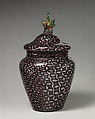 Mosaic glass urn with silver leaf design, Possiibly Giuseppe Barovier (Italian, 1853–1942), Glass: blown-worked mosaic glass with applied hot-worked glass, Italian, Venice (Murano)