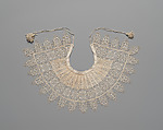 Standing band (collar) with tassels, Cutwork, needle lace, reticello, punto in aria, embroidery, linen, possibly French