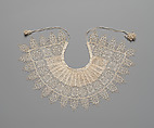 Standing band (collar) with tassels, Cutwork, needle lace, reticello, punto in aria, embroidery, linen, possibly French