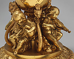 Candelabrum with woman playing guitar (one of a pair), Aimé Chenavard (French, Lyons 1798–1838 Paris), Gilt bronze; rock crystal, carnelian, French, Paris